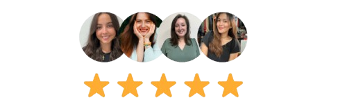 Cuatro alumnas sonriendo y 5 estrellas de valoración